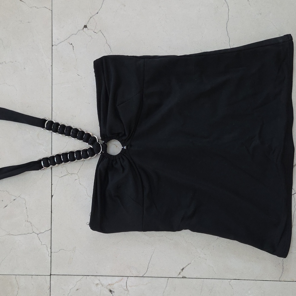 WOMEN'S BLACK SHOSHANNA SWIMWEAR HALTER TANKINI BIKINI SWIM TOP $120 Sz Small